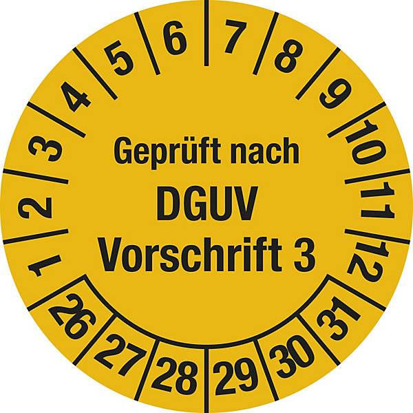 Geprüft nach DGUV Vorschrift 3 Dokumentenfolie Ø 20 mm 26 - 31 gelb. H. Marahrens Sicherheits- | Industrie-