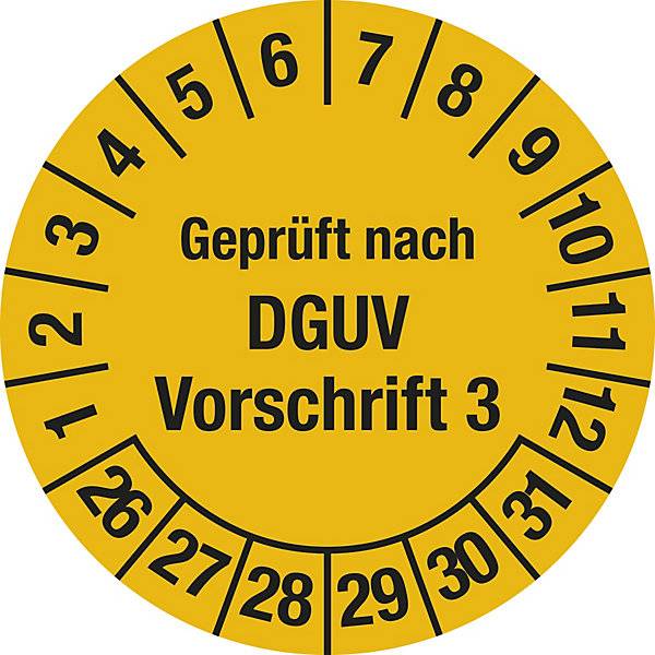 Geprüft nach DGUV Vorschrift 3 Dokumentenfolie Ø 25 mm VE 10 Stk 26 - 31 gelb. H. Marahrens Sicherheits- |