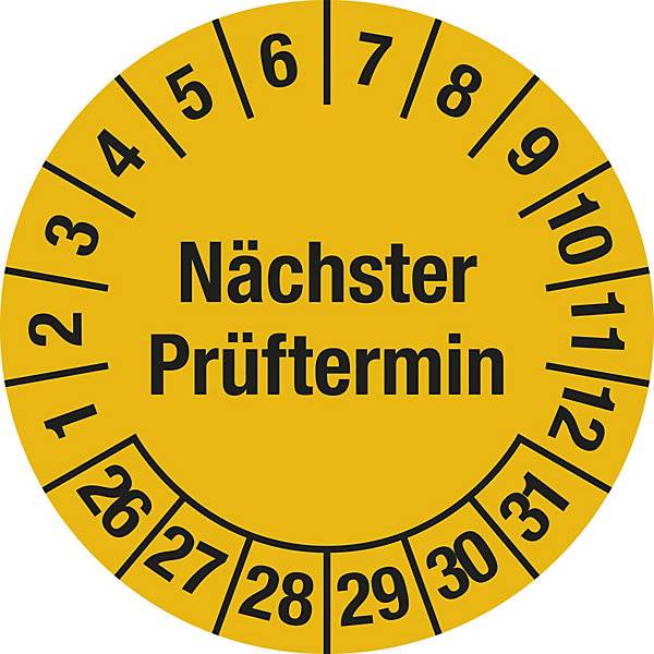 Nächster Prüftermin Mehrjahreszahlen Dokumentenfolie Ø 25 mm VE 10 Stk 26 - 31 gelb. H. Marahrens-0