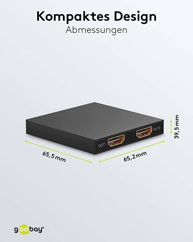 Goobay 58480 HDMI Splitter 1 in 2 out für HDMI Kabel 4K @ 30Hz Hub HDMI Weiche Verteiler für 2 Monitore gleichzeitig-5