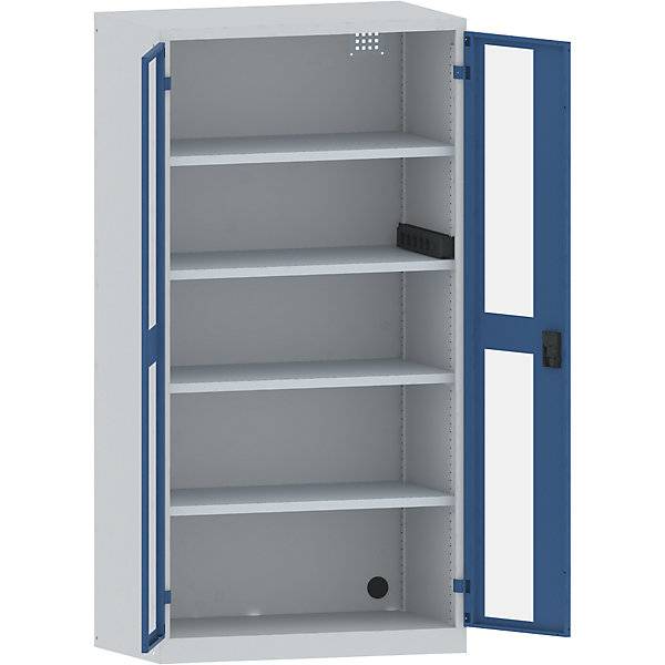 Akku-Ladeschrank 4 Fachböden Sichtfenstertüren Energieleiste seitlich grau / blau. Lista GmbH 49050149