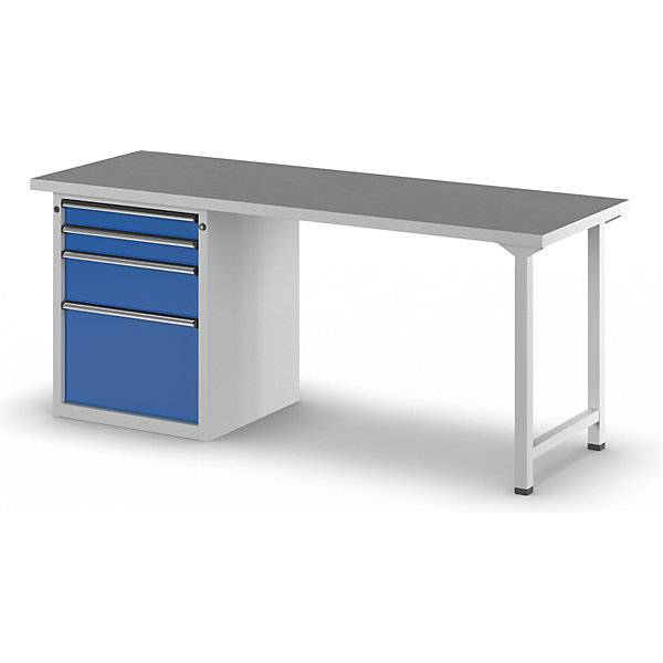 Werkbank Gestellbauweise Serie V 4 Schubladen mit 2 x 90 1 x 180 1 x 360 mm Universalplatte Breite 2000 mm.-2