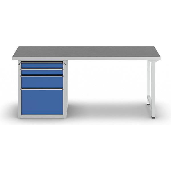 Werkbank Gestellbauweise Serie V 4 Schubladen mit 2 x 90 1 x 180 1 x 360 mm Universalplatte Breite 2000 mm.-3