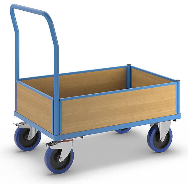 Plattformwagen mit Holzwänden mit 4 halbhohen Wänden LxB 1100 x 700 mm Vollelastik. TAKKT Industrial &-0