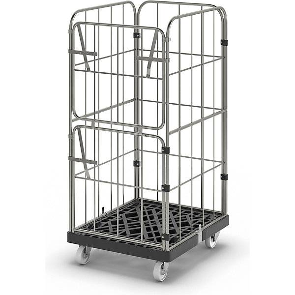 Rollbehälter 4-seitig halbseitig abklappbar tiefschwarz / galvanisch blau verzinkt. Pilsl Transportgeräte GmbH-0