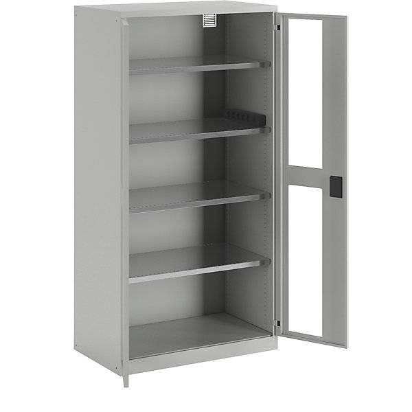 Akku-Ladeschrank 4 Fachböden Sichtfenstertüren Energieleiste seitlich grau. Lista GmbH 49048349