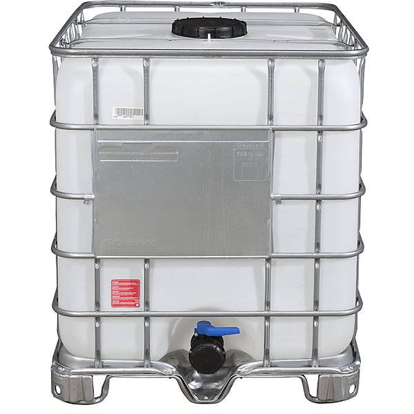 IBC-Container RECOBULK Volumen 1000 l auf Stahlkufen-Palette NW Öffnung 225 mm / NW Auslauf 80 mm. Denios SE-1