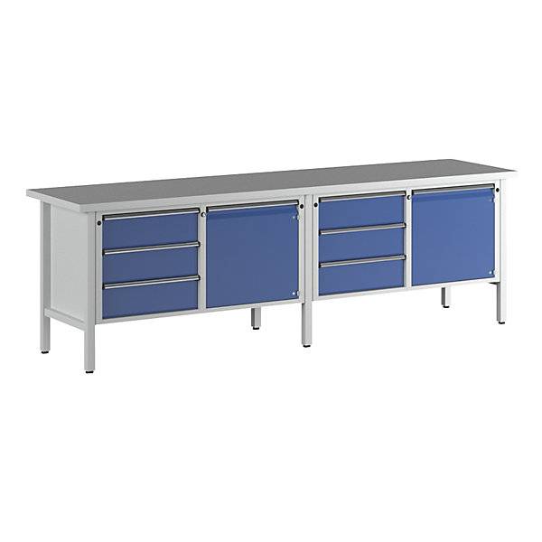 Werkbank Breite 2800 mm Gestellbauweise 2 Türen 6 Schubladen mit Vollauszug Höhe 890 mm Universalplatte.-0