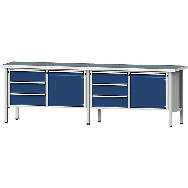 Werkbank Breite 2800 mm Gestellbauweise 2 Türen 6 Schubladen mit Vollauszug Höhe 890 mm Universalplatte.-2