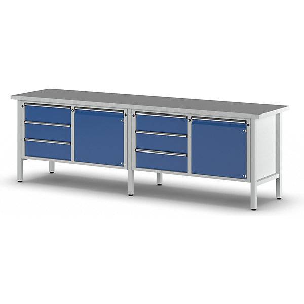 Werkbank Breite 2800 mm Gestellbauweise 2 Türen 6 Schubladen mit Vollauszug Höhe 890 mm Universalplatte.-3
