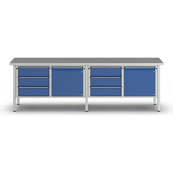 Werkbank Breite 2800 mm Gestellbauweise 2 Türen 6 Schubladen mit Vollauszug Höhe 890 mm Universalplatte.-4