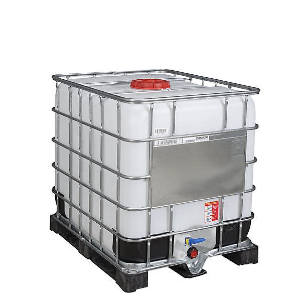 IBC-Container RECOBULK UN-Zulassung Volumen 1000 l auf PE-Palette NW Öffnung 225 mm / NW Auslauf 50 mm. Denios