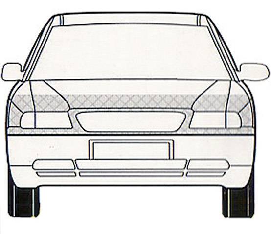 Zeichnung eines Autos von vorne, zeigt schematische Darstellung der Frontpartie mit Scheinwerfern, Kühlergrill und Stoßstange.