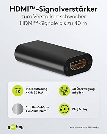 Goobay 58491 HDMI Verstärker zur Verlängerung 40m HDMI Kabel 4K @ 30Hz Verstärker HDMI Kupplung Extender Signal Repeater-1