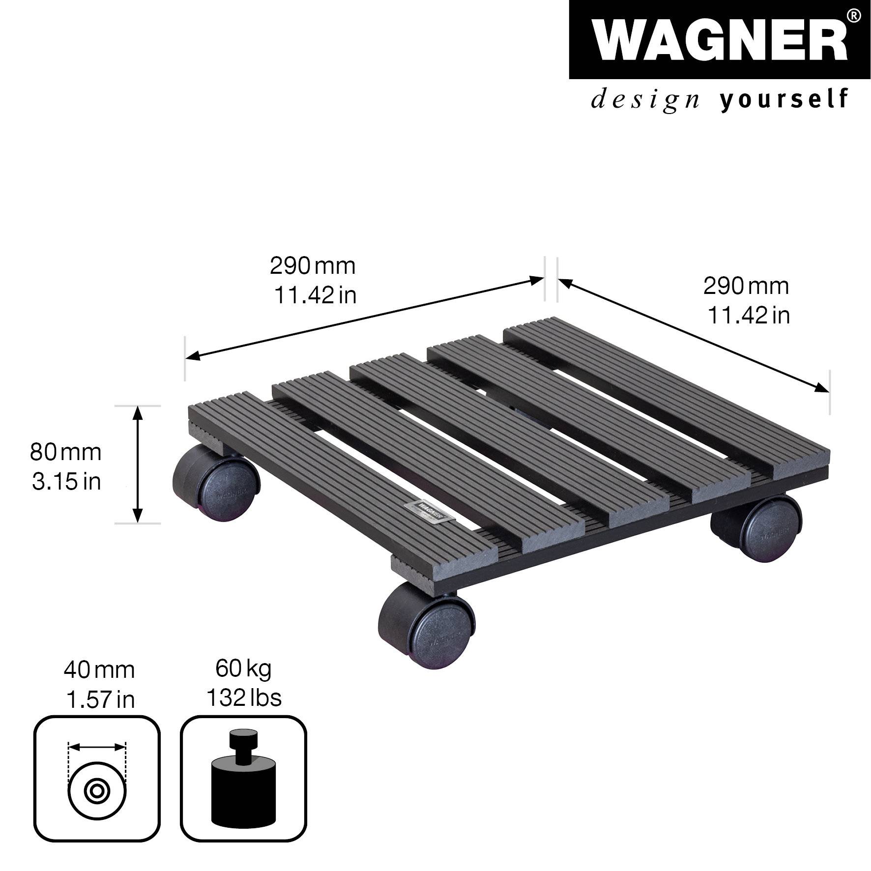 WAGNER Pflanzenroller WPC 29 x 29 x 8 cm, für außen & innen, anthrazit, wetterfest, Tragkraft 60 kg - 20050001-1