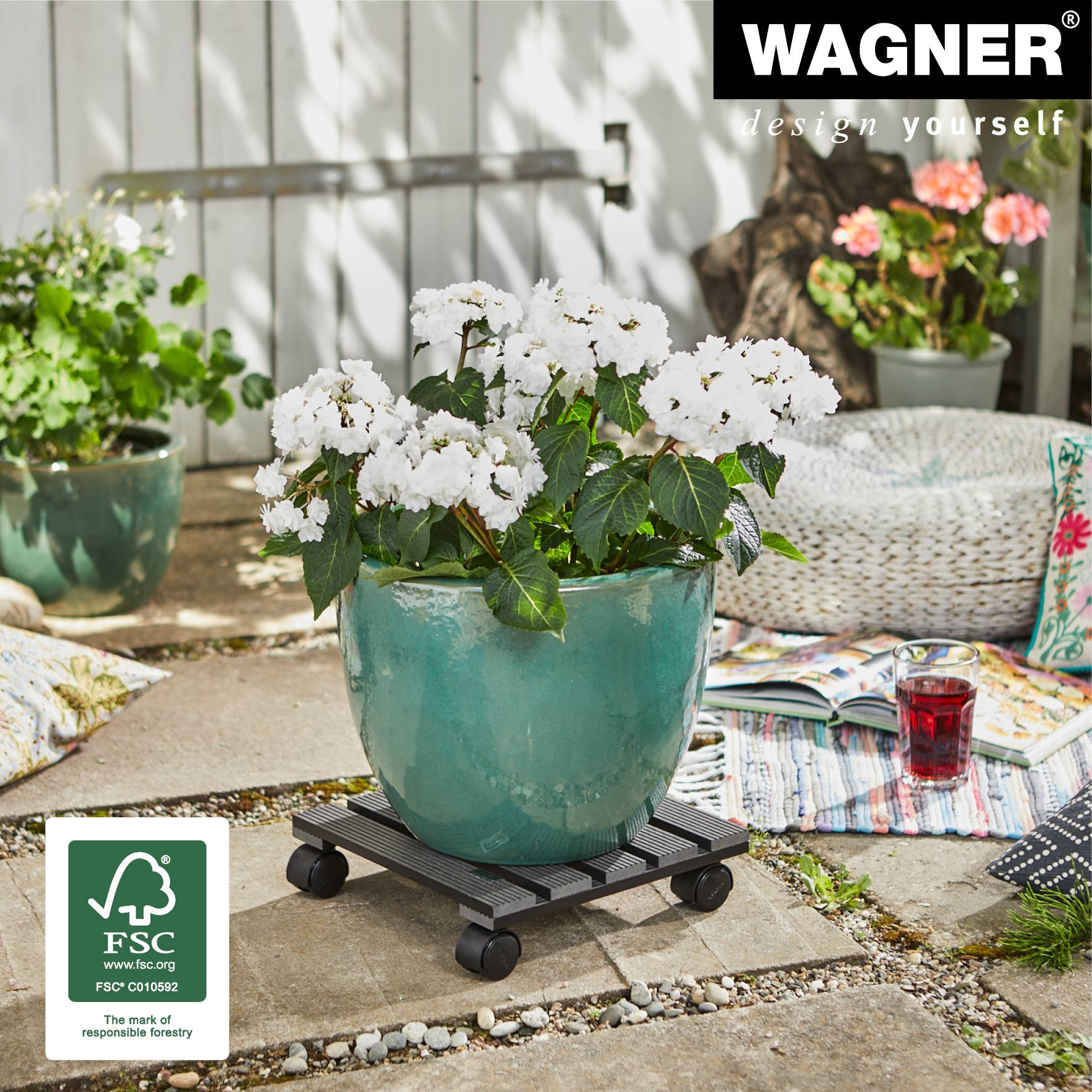 WAGNER Pflanzenroller WPC 29 x 29 x 8 cm, für außen & innen, anthrazit, wetterfest, Tragkraft 60 kg - 20050001-2