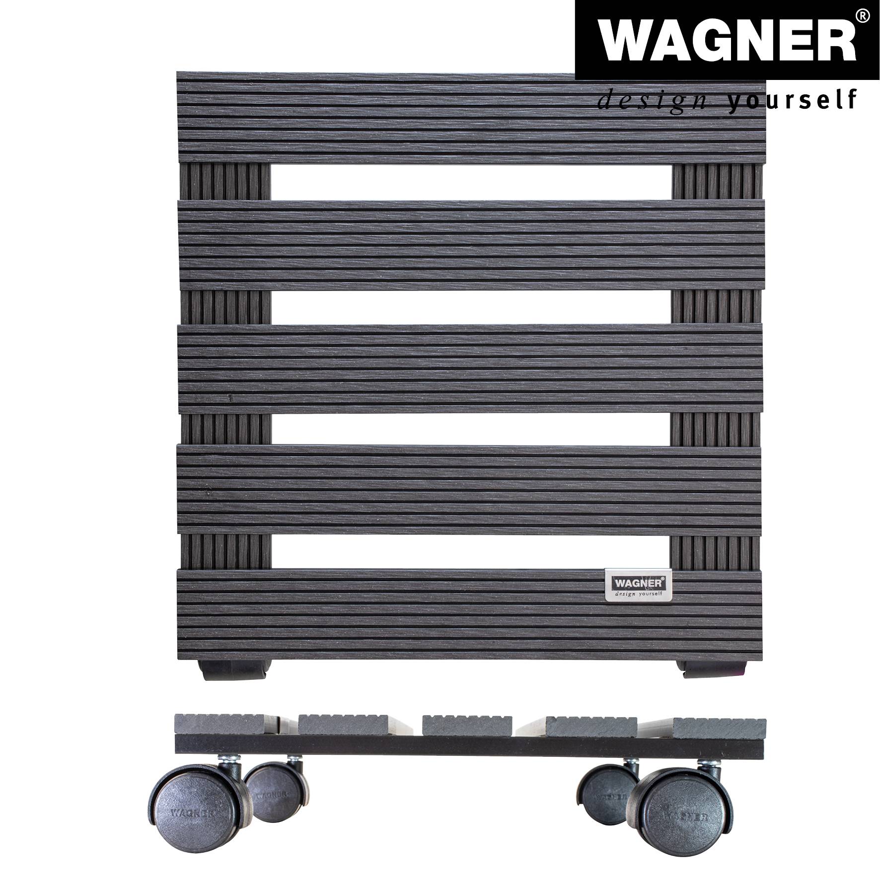WAGNER Pflanzenroller WPC 29 x 29 x 8 cm, für außen & innen, anthrazit, wetterfest, Tragkraft 60 kg - 20050001-4