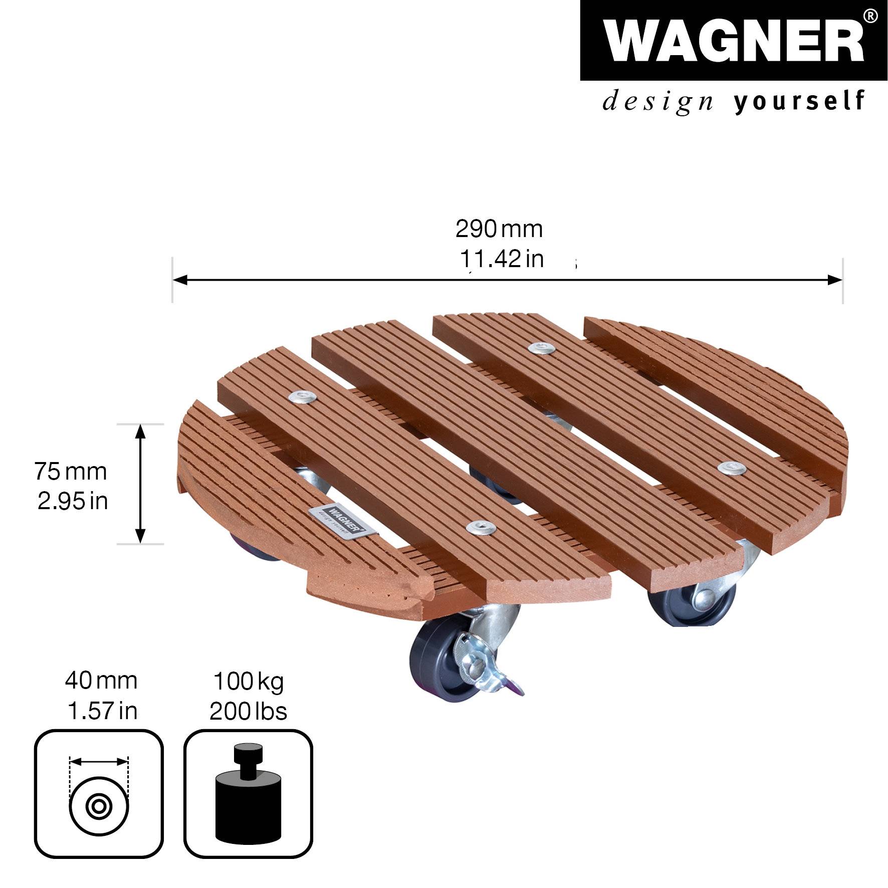WAGNER Pflanzenroller WPC Ø 29 x 7,5 cm, für außen&innen, anthrazit wetterfest, Feststeller, Tragkraft 100 kg - 20053501-1