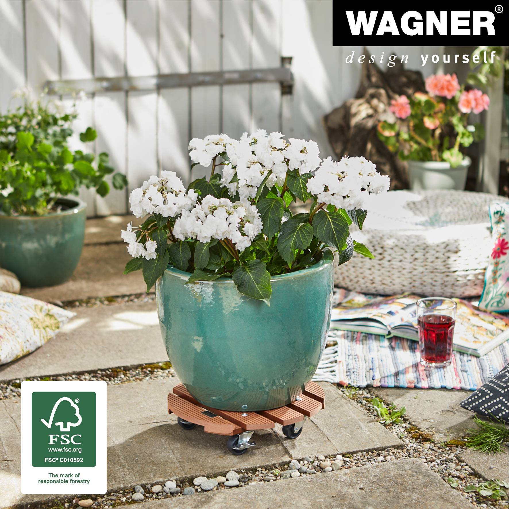 WAGNER Pflanzenroller WPC Ø 29 x 7,5 cm, für außen&innen, anthrazit wetterfest, Feststeller, Tragkraft 100 kg - 20053501-2