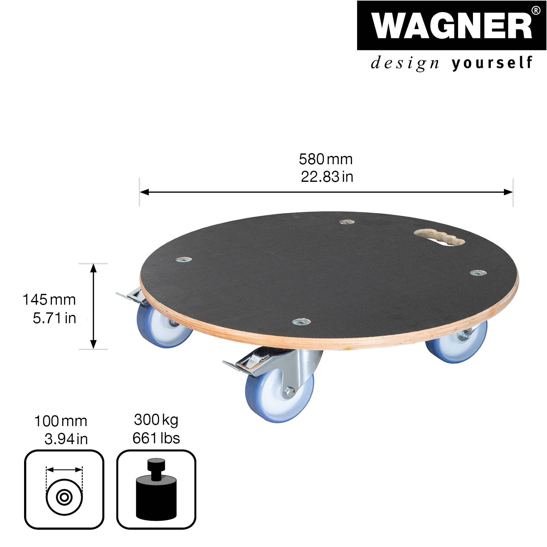 WAGNER Pflanzenroller/Transporthilfe MAXIGRIP Ø 58 x 14,5 cm, wetterfest, Bremsen, Tragkraft 300 kg, DE Ware - 20116801-1