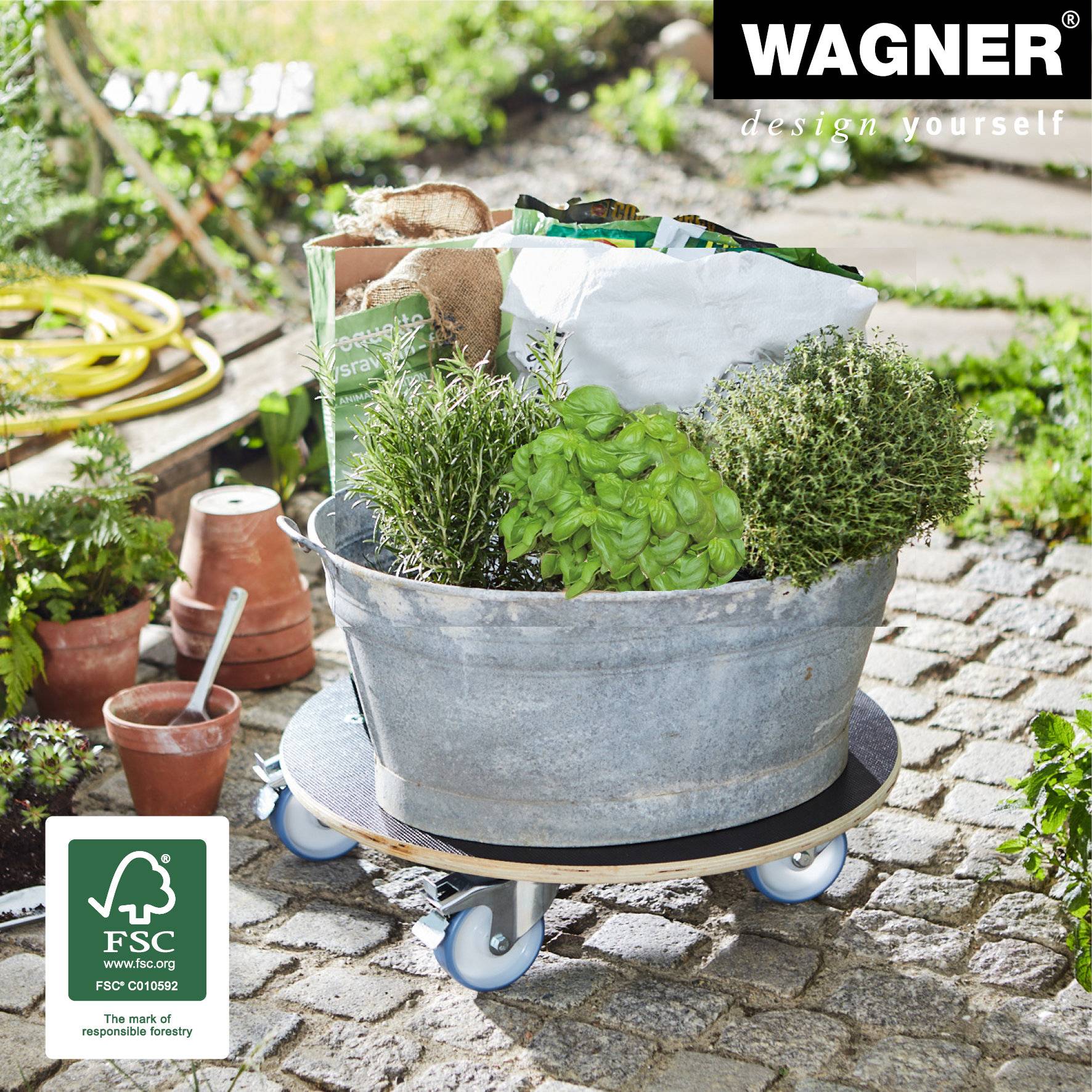 WAGNER Pflanzenroller/Transporthilfe MAXIGRIP Ø 58 x 14,5 cm, wetterfest, Bremsen, Tragkraft 300 kg, DE Ware - 20116801-2