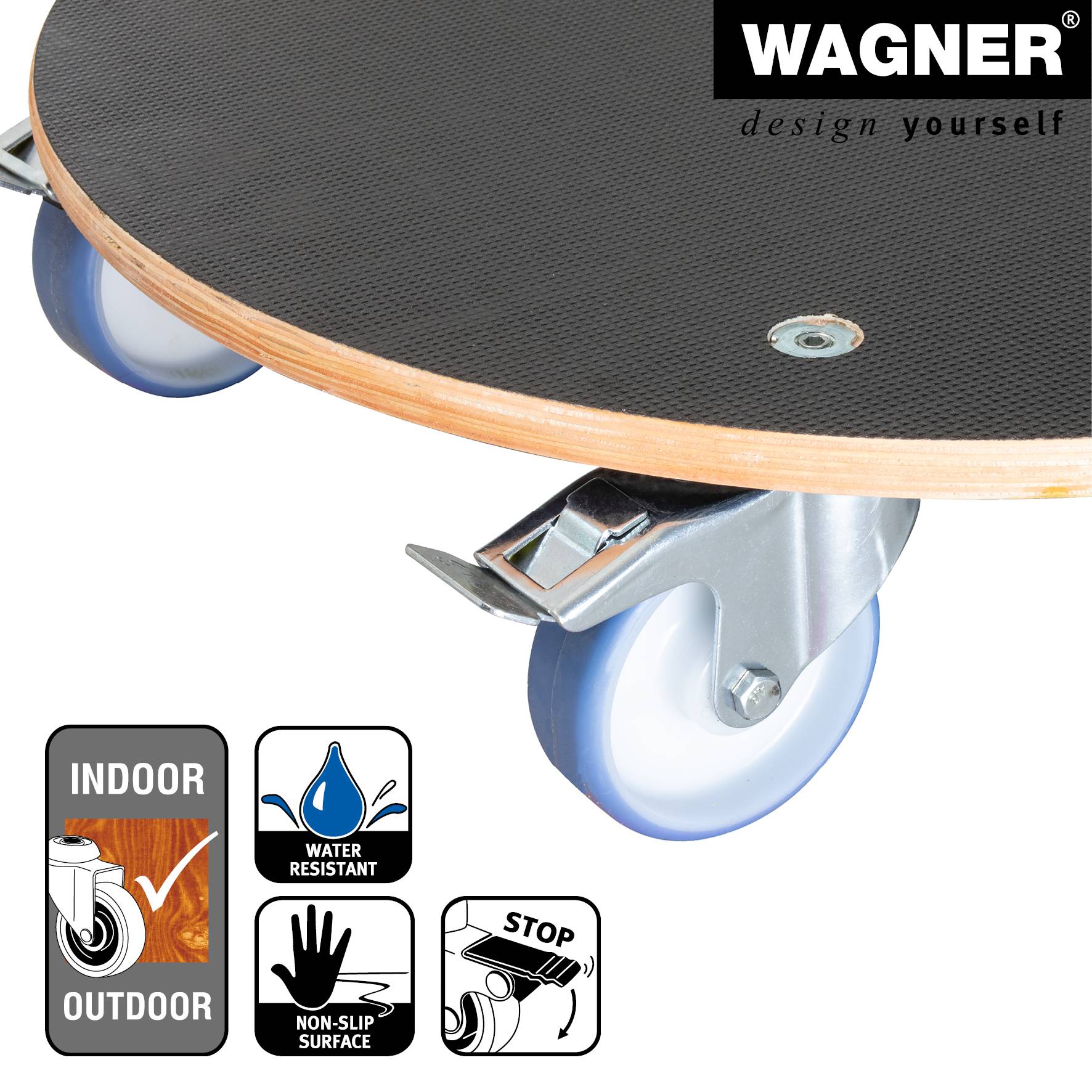 WAGNER Pflanzenroller/Transporthilfe MAXIGRIP Ø 58 x 14,5 cm, wetterfest, Bremsen, Tragkraft 300 kg, DE Ware - 20116801-3