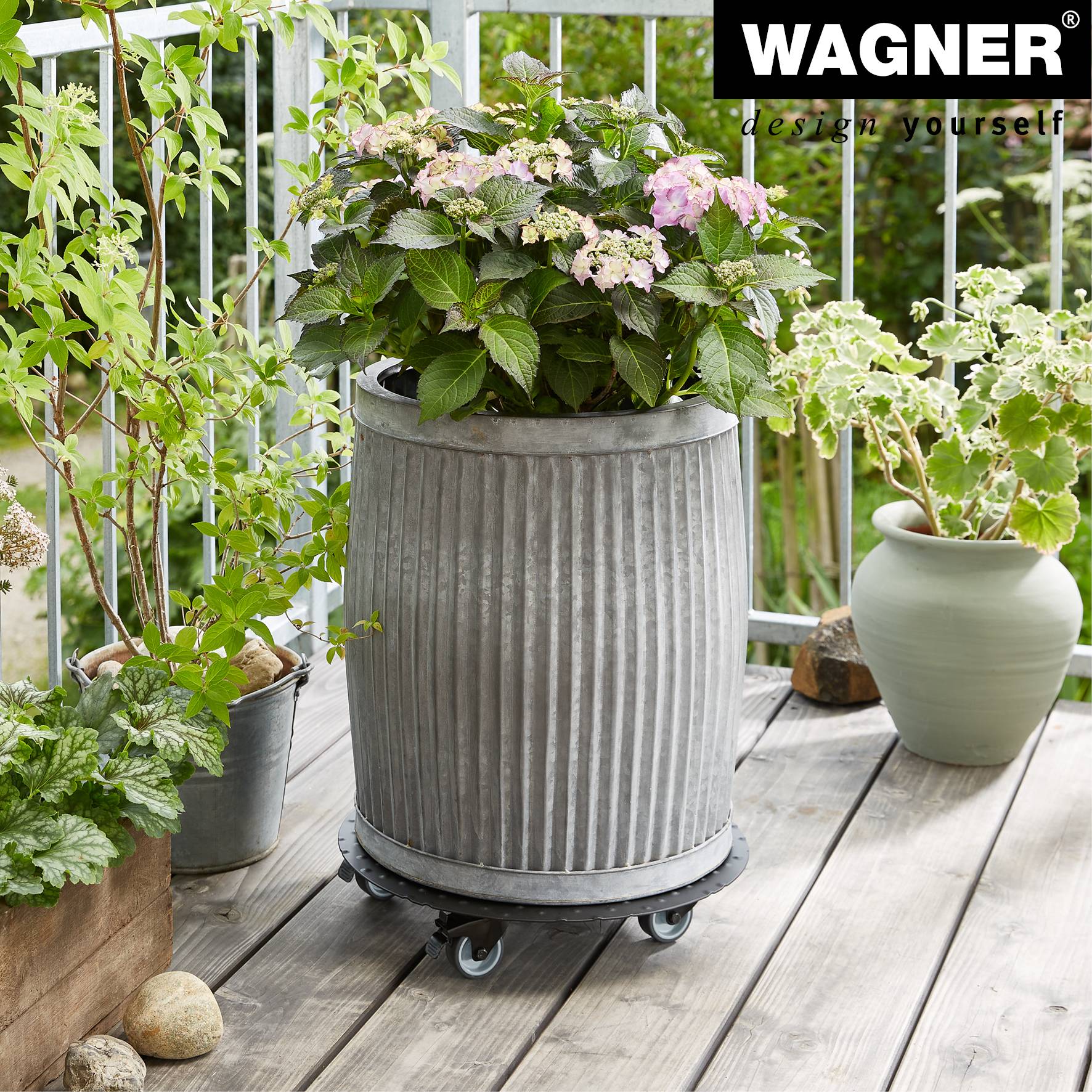 WAGNER Pflanzenroller ALASKA BLACK Ø 38 x 7,5 cm, Alu Riffelblech, Softrollen&Bremsen, max 150 kg, DE Ware - 20700601-2