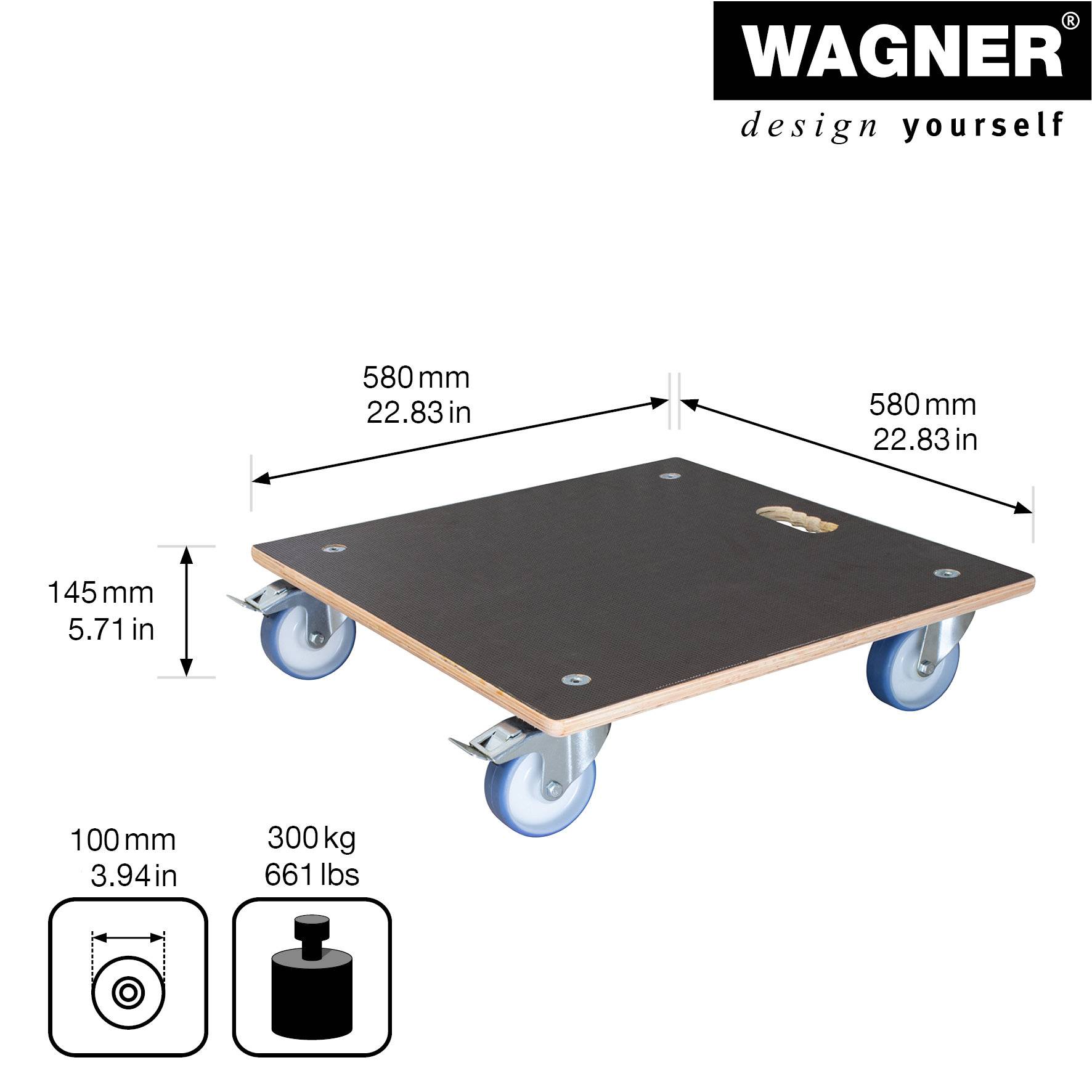 WAGNER Pflanzenroller/Transporthilfe MAXIGRIP 58 x 58 x 14,5 cm, wetterfest, Bremsen, max 300 kg, DE Ware - 20135801-1