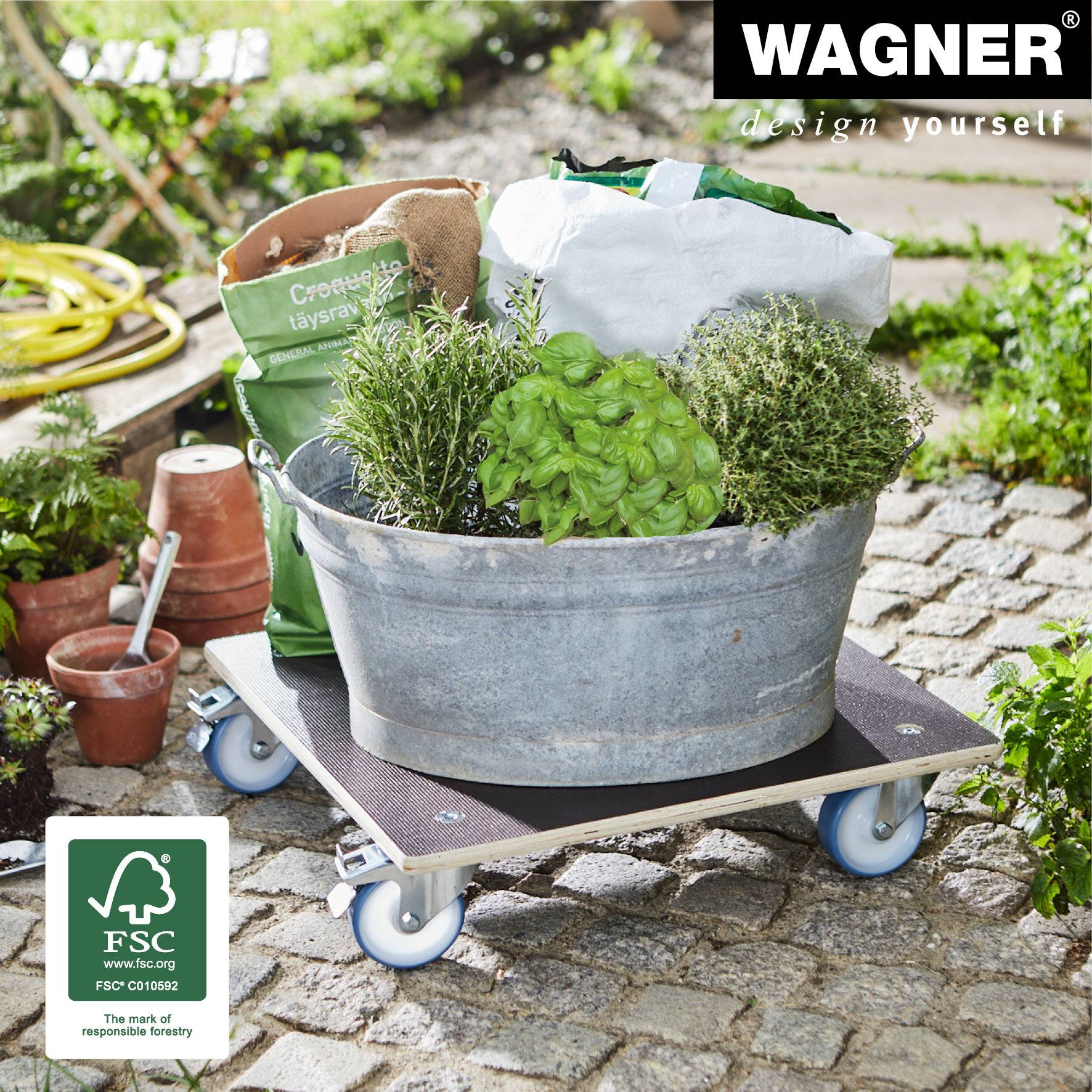 WAGNER Pflanzenroller/Transporthilfe MAXIGRIP 58 x 58 x 14,5 cm, wetterfest, Bremsen, max 300 kg, DE Ware - 20135801-2