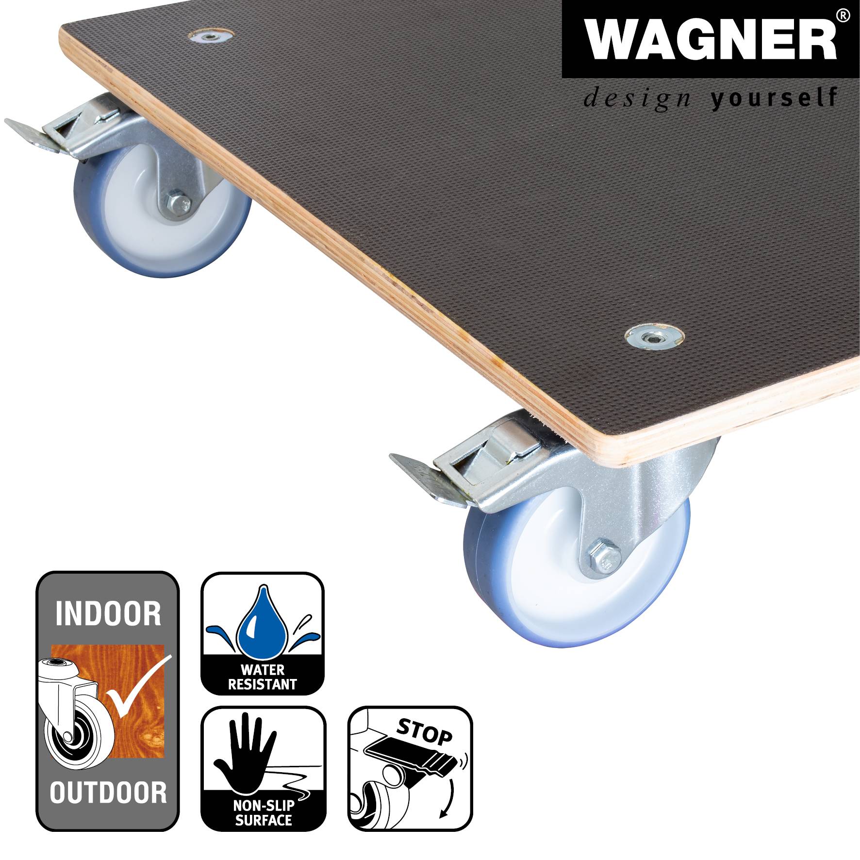 WAGNER Pflanzenroller/Transporthilfe MAXIGRIP 58 x 58 x 14,5 cm, wetterfest, Bremsen, max 300 kg, DE Ware - 20135801-3