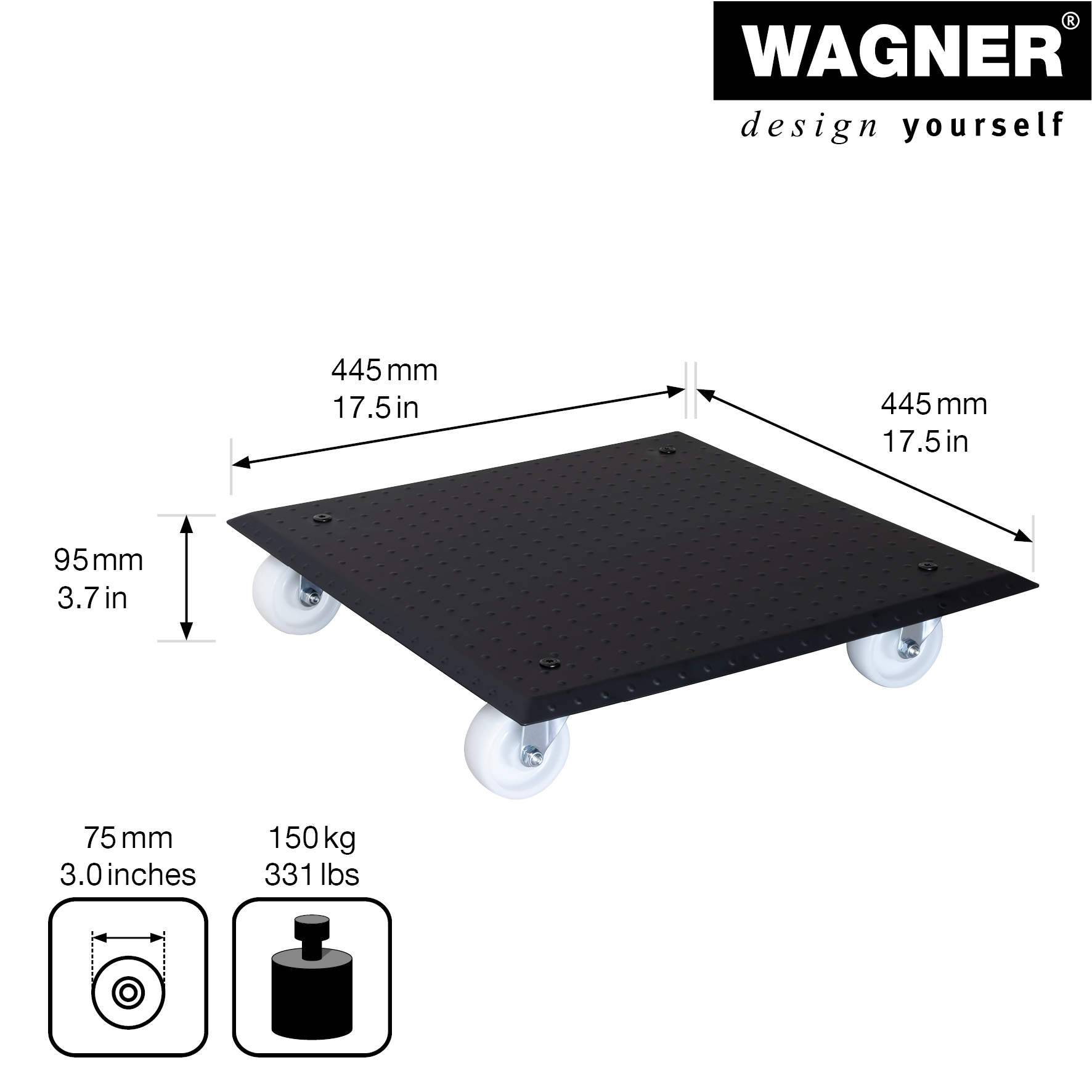 WAGNER Pflanzenroller ALASKA - 45 x 45 x 9,5 cm, In- & Outdoor, Alu Noppenblech, schwarz,max 150 kg - DE Ware - 20139101-1