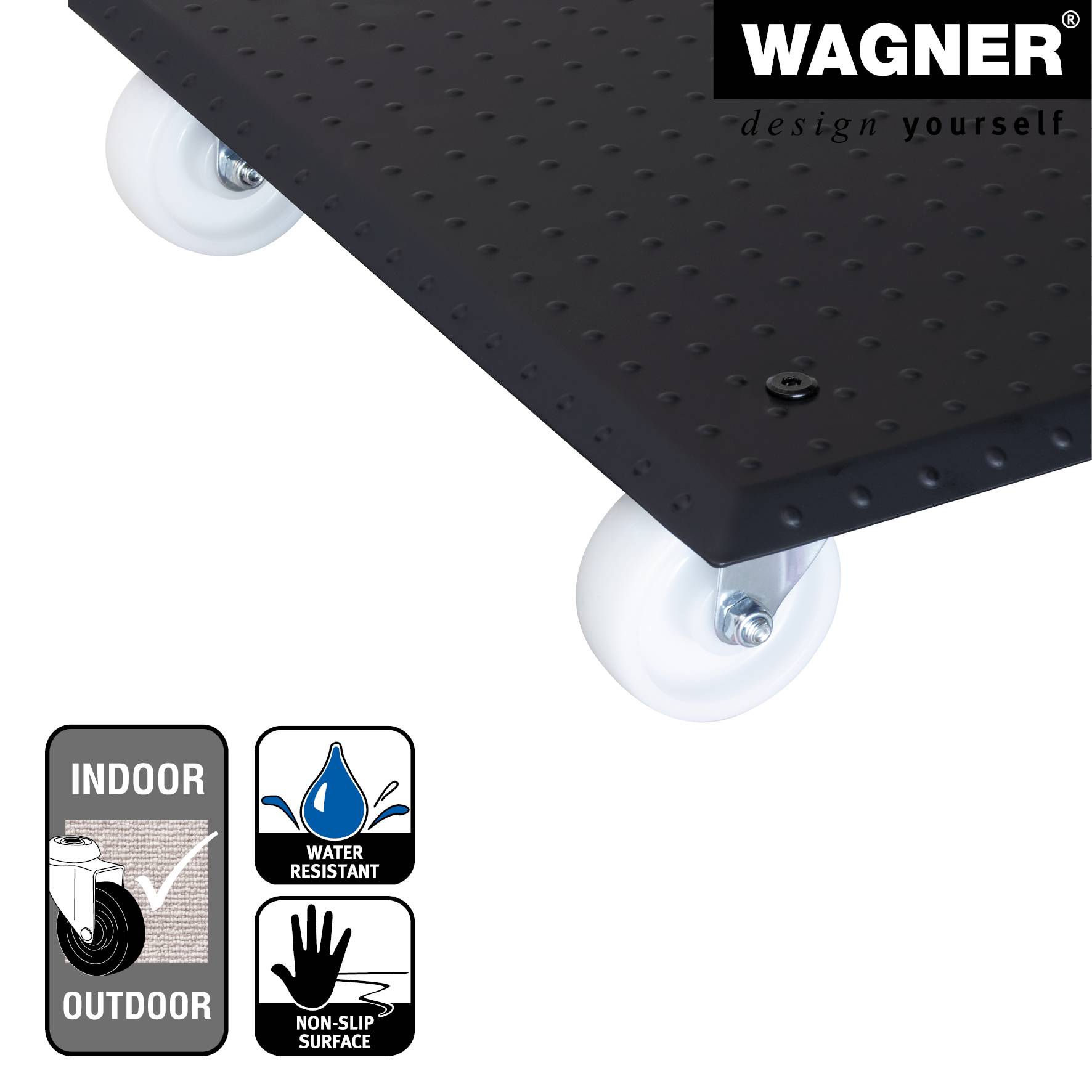 WAGNER Pflanzenroller ALASKA - 45 x 45 x 9,5 cm, In- & Outdoor, Alu Noppenblech, schwarz,max 150 kg - DE Ware - 20139101-3
