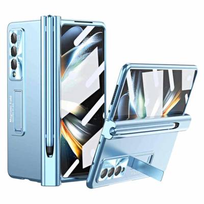 Für Samsung Galaxy Z Fold3 5G Magnetische Metall Hülle Blau + Stift
