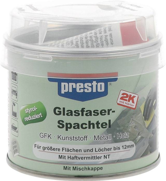 2K-Glasfaserspachtel prestolith® ext.grau-grün,Härter rot 250g Dose PRESTO-0