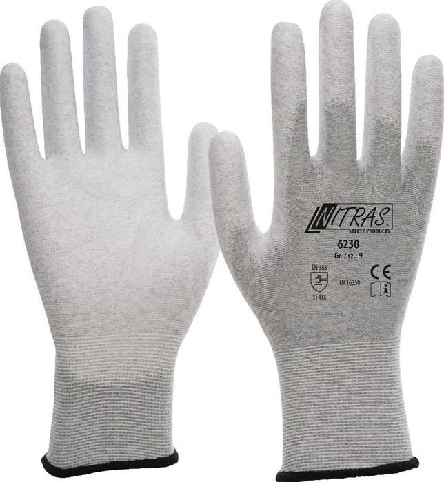Handschuhe 6230 Gr.8 grau/weiß EN 388,EN 16350 PSA II 12 NITRAS