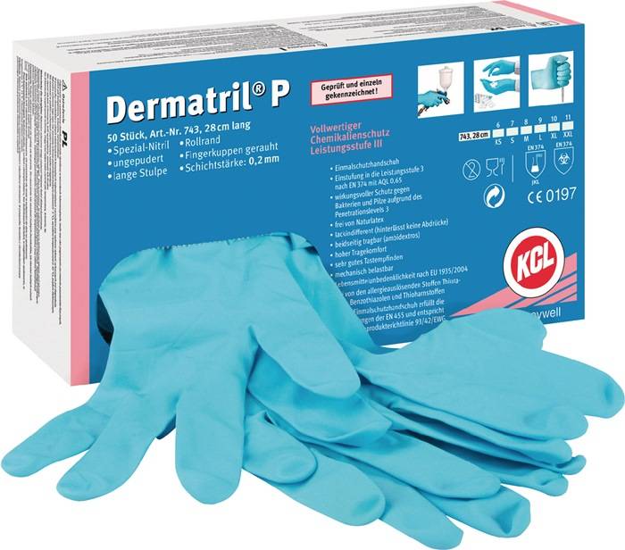 Einw.-Handsch.Dermatril P 743 Gr.7 blau Nitril 50 St./Box-0