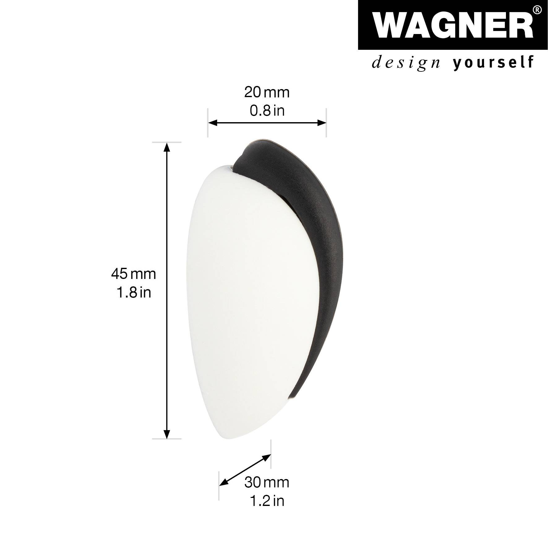 WAGNER Boden- & Wand-Türstopper EGG - 45 x 30 x 20 mm, Kunststoff weiß Kautschuk schwarz, inkl. Montagematerial-15515511-1