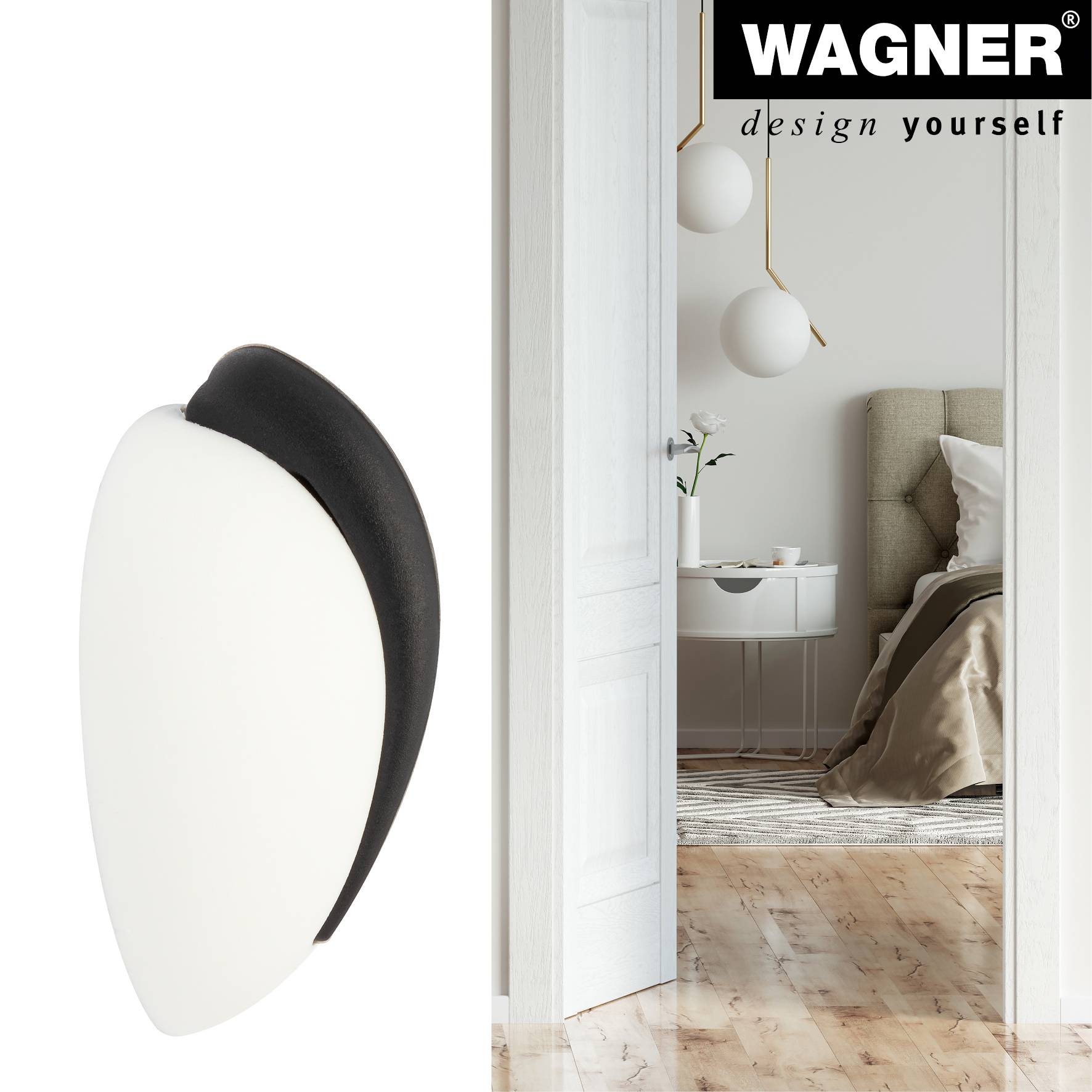WAGNER Boden- & Wand-Türstopper EGG - 45 x 30 x 20 mm, Kunststoff weiß Kautschuk schwarz, inkl. Montagematerial-15515511-2
