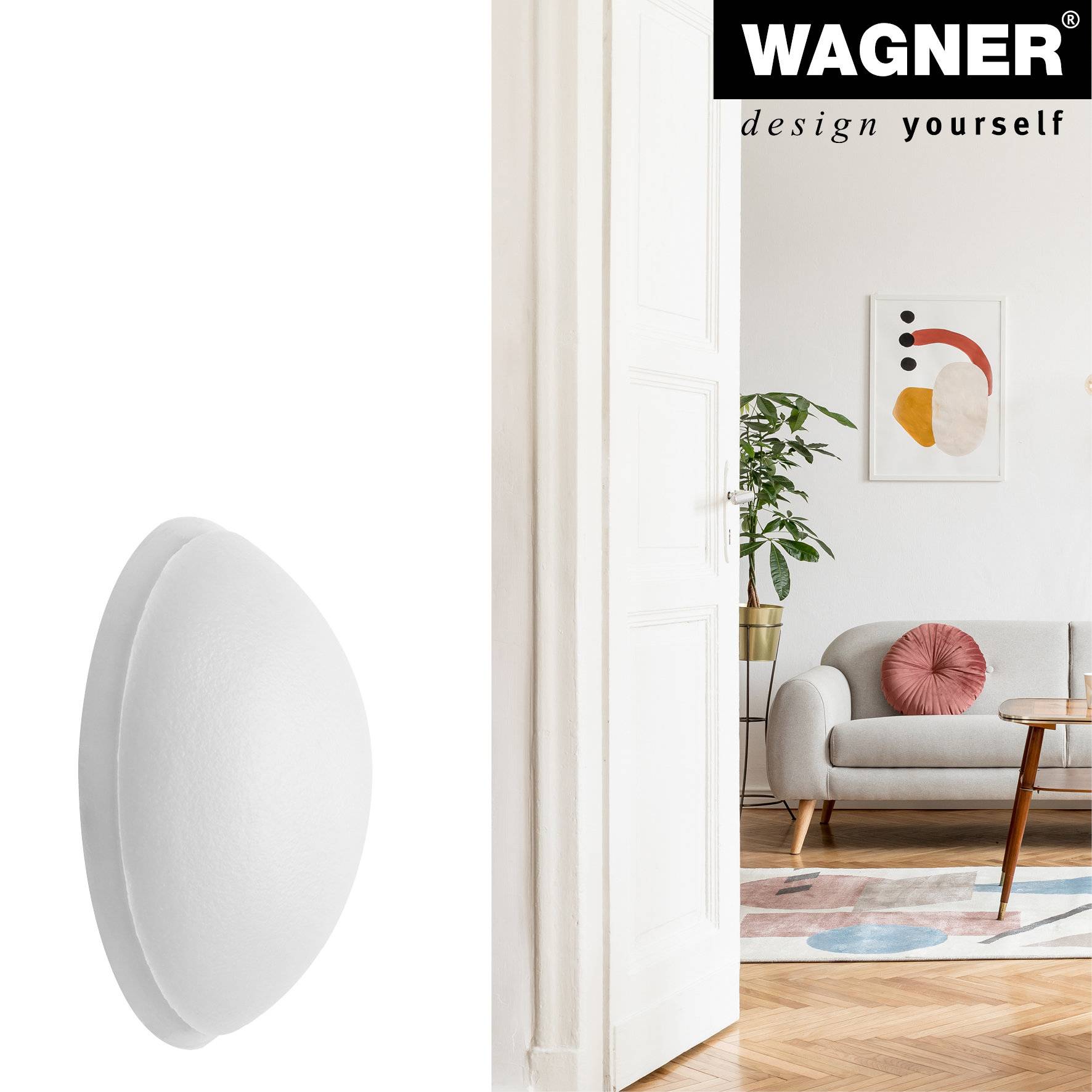 WAGNER Wandpuffer SOG WHITE 2-tlg. Set - Ø 30 x 10 mm, hochwertiger Kunststoff, Schrauben oder Kleben - 15233012-2