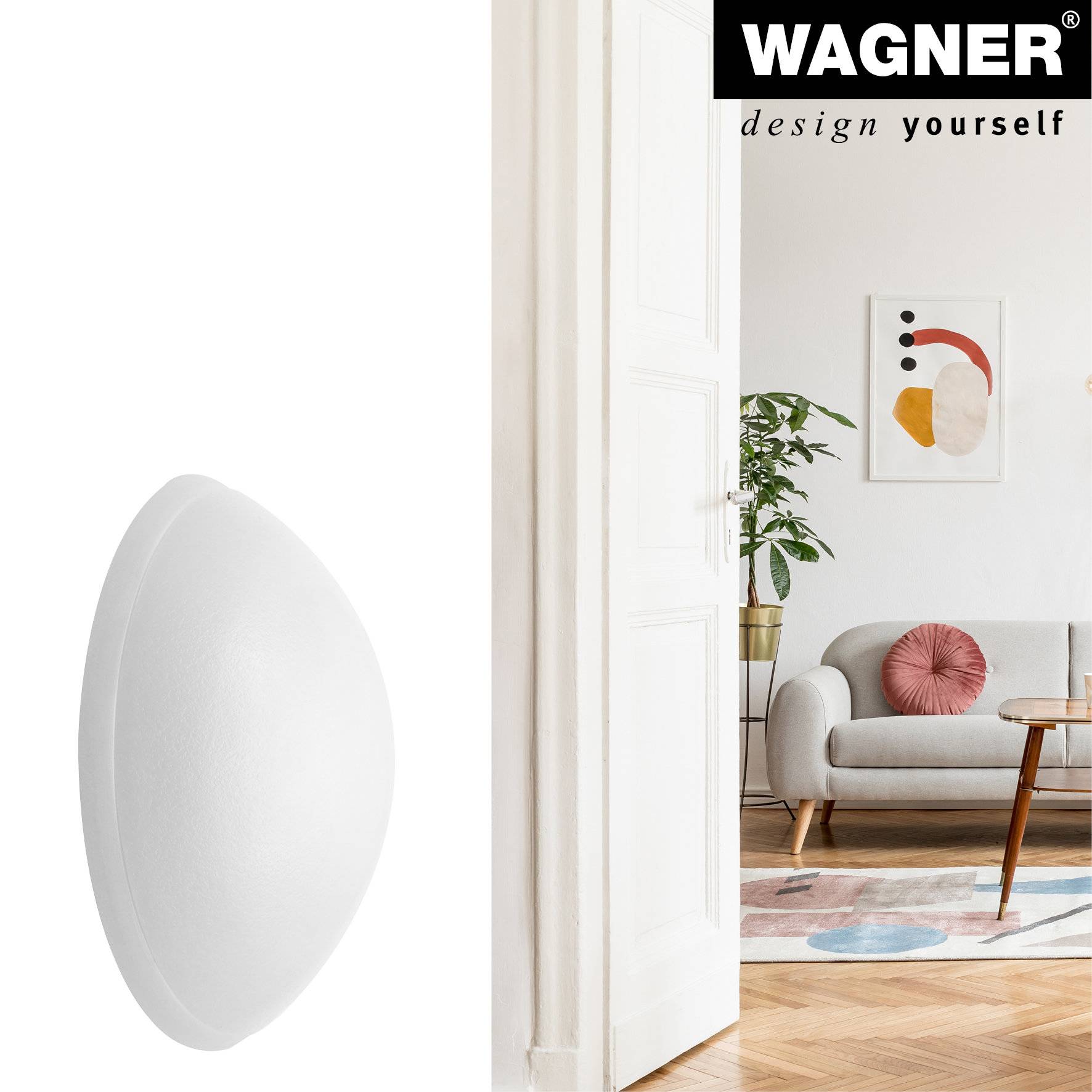 WAGNER Wandpuffer SOG WHITE 2-tlg. Set - Ø 40 x 12 mm, hochwertiger Kunststoff, Schrauben oder Kleben - 15234012-2
