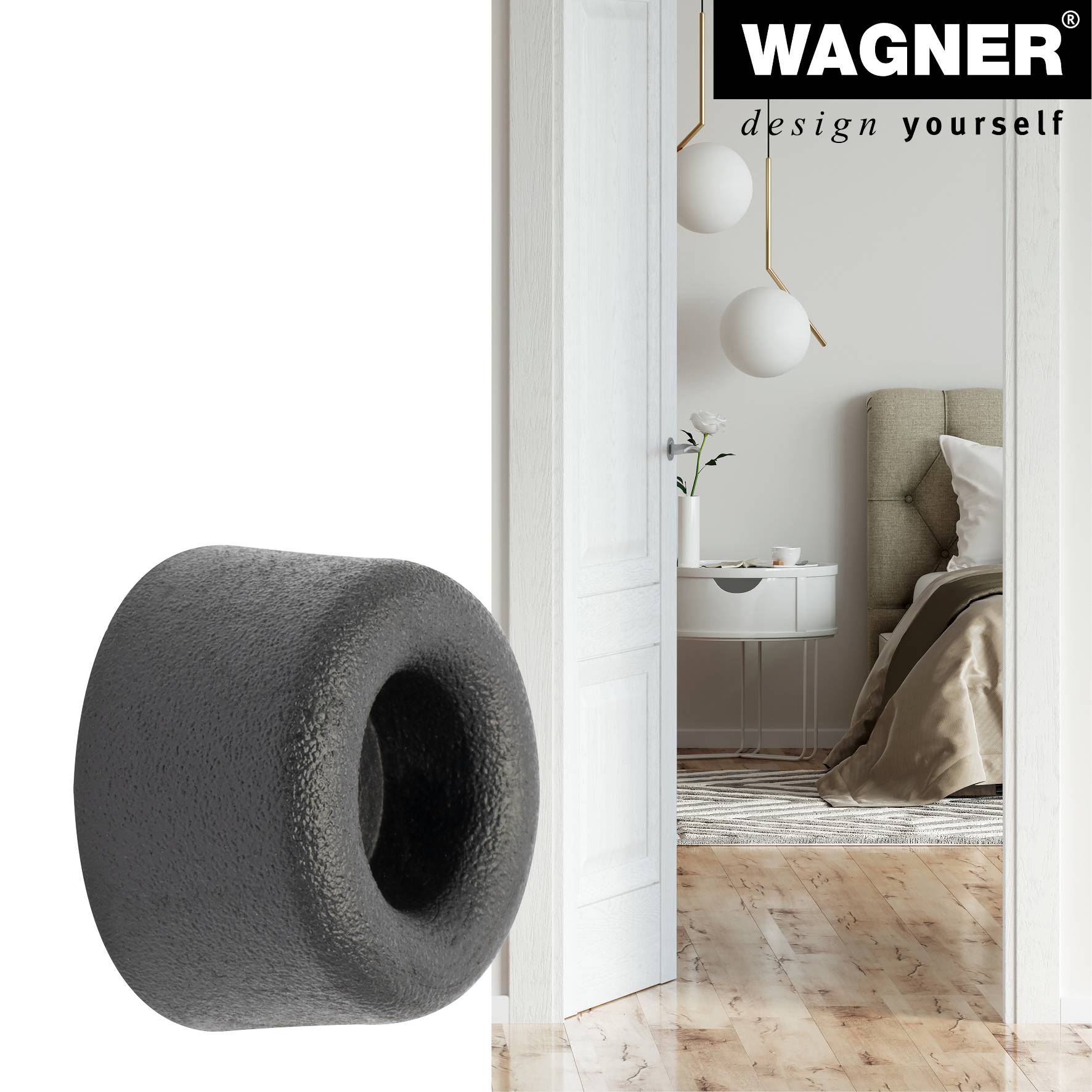 WAGNER Wandtürstopper VULKANO MINI 4tlg. Set - Ø 20 x 10 mm, Vollgummi, schwarz, zum Schrauben - 15501004-2