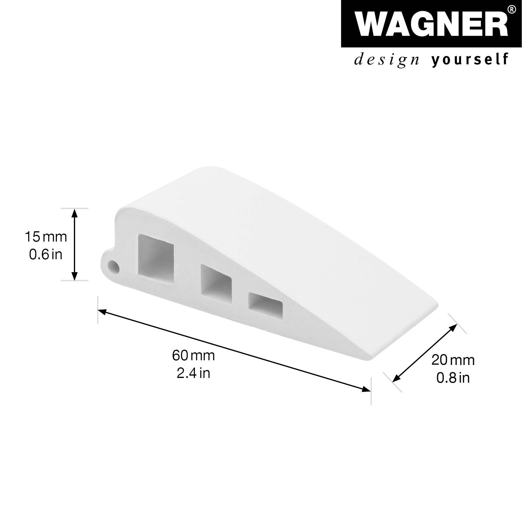 WAGNER Türkeil SOFT STICK 2tlg. - 60 x 20 x 15 mm, Vollgummi weiß, zum Unterschieben, schützt Tür und Wand - 15691502-1