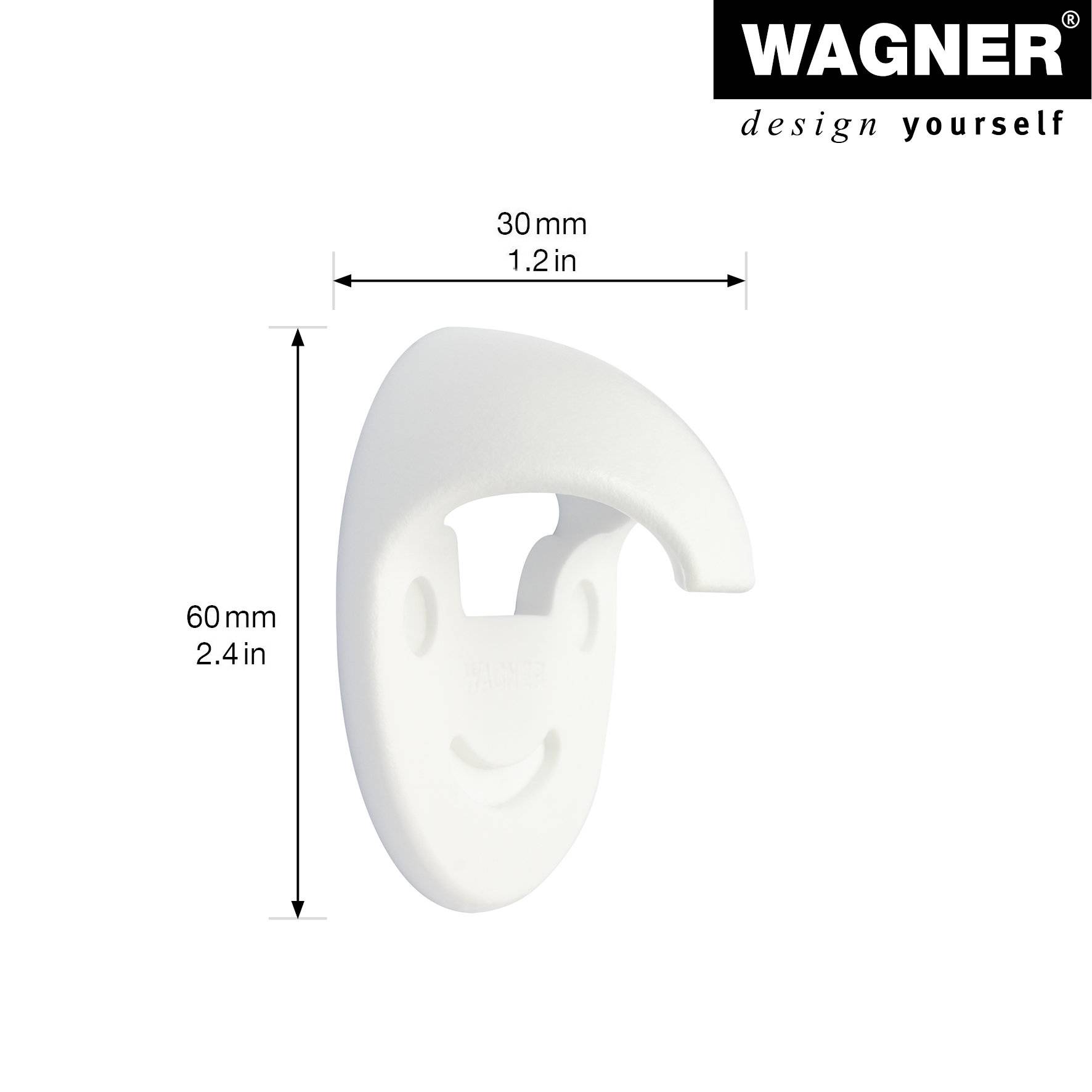 WAGNER Türfeststeller HAKEN - Ø 60 x 30 mm, Kunststoff weiß, Haltefunktion inkl. Montagematerial - 15508511-1