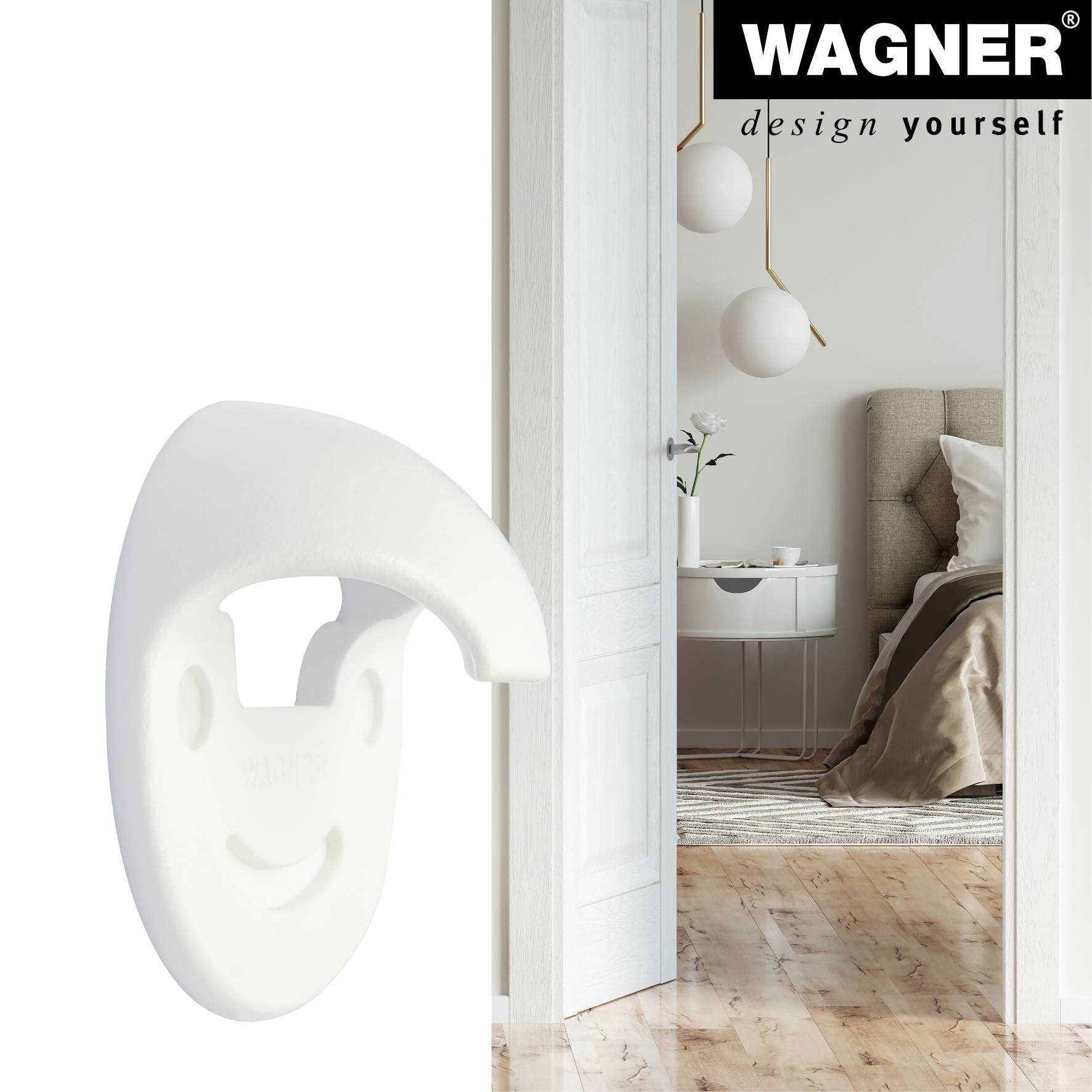 WAGNER Türfeststeller HAKEN - Ø 60 x 30 mm, Kunststoff weiß, Haltefunktion inkl. Montagematerial - 15508511-2