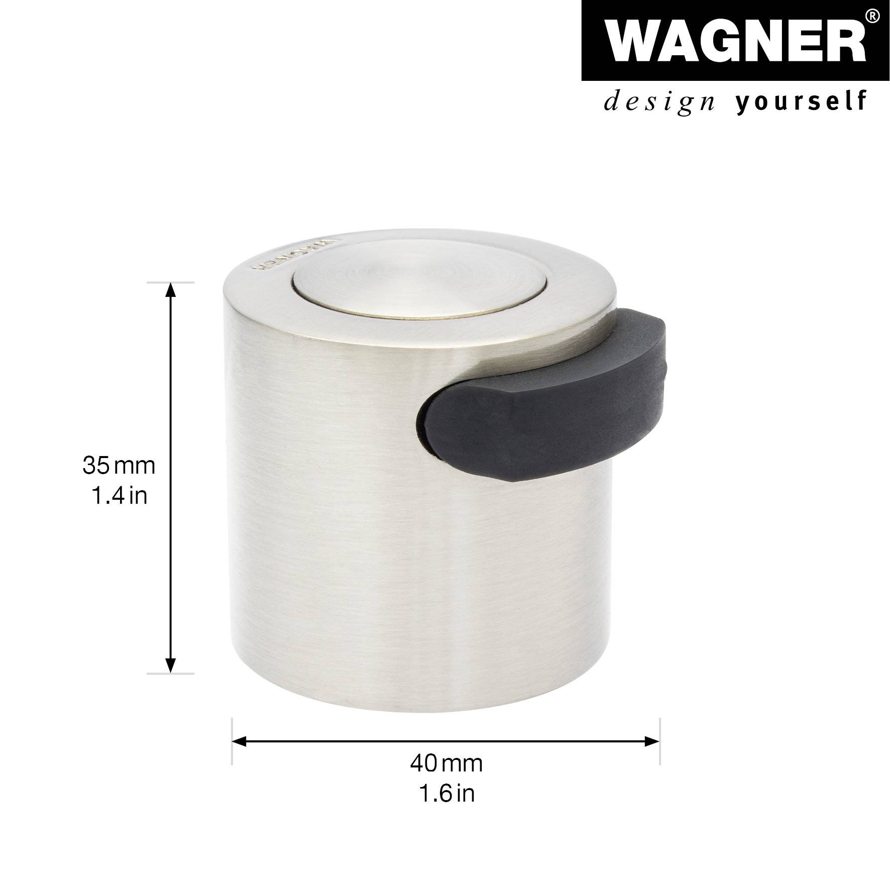 WAGNER Türstopper SCREW - Ø 35 x 40 x 35 mm, Metall Edelstahloptik, Kautschuk schwarz, inkl. Montagematerial - 15514511-1