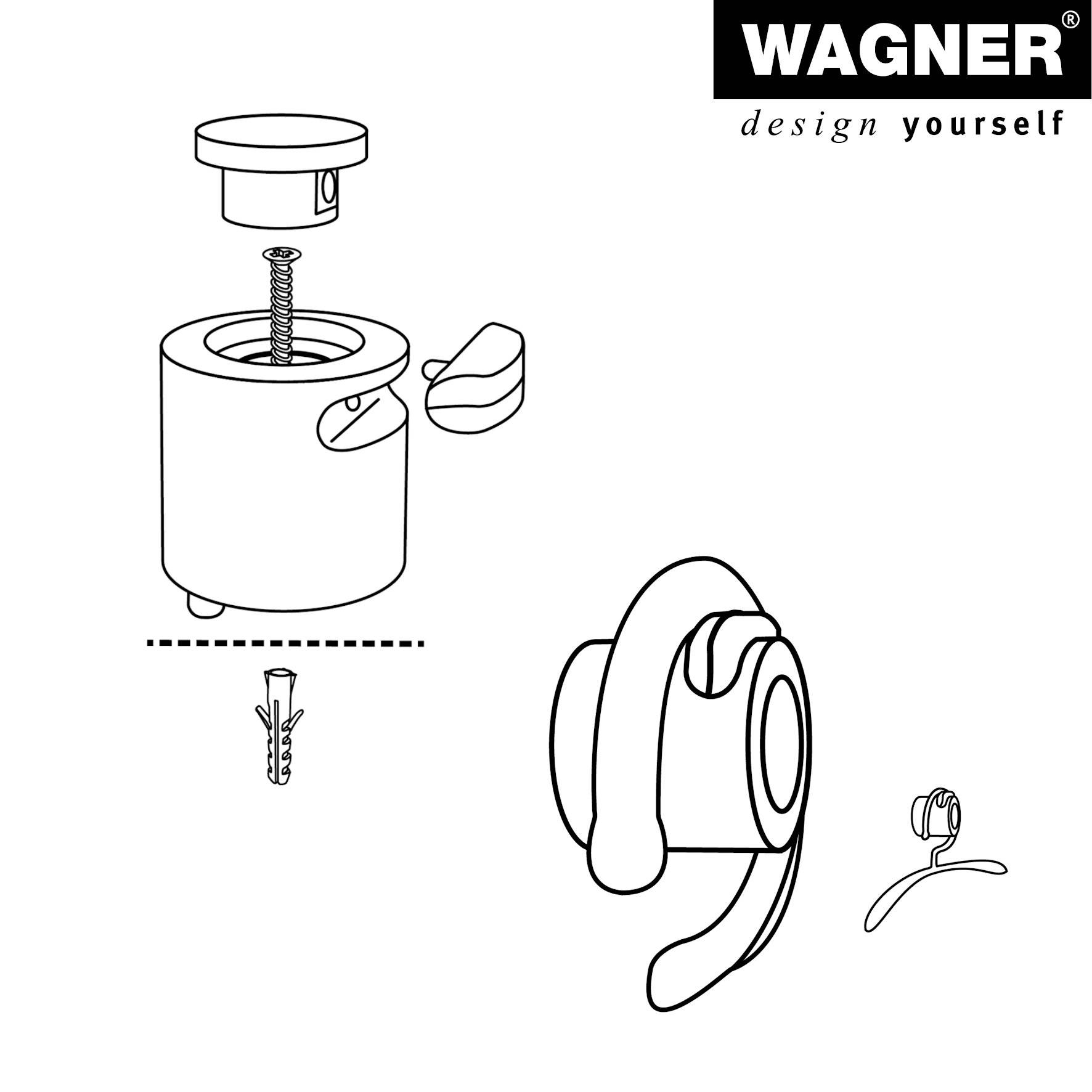 WAGNER Türstopper SCREW - Ø 35 x 40 x 35 mm, Metall Edelstahloptik, Kautschuk schwarz, inkl. Montagematerial - 15514511-3