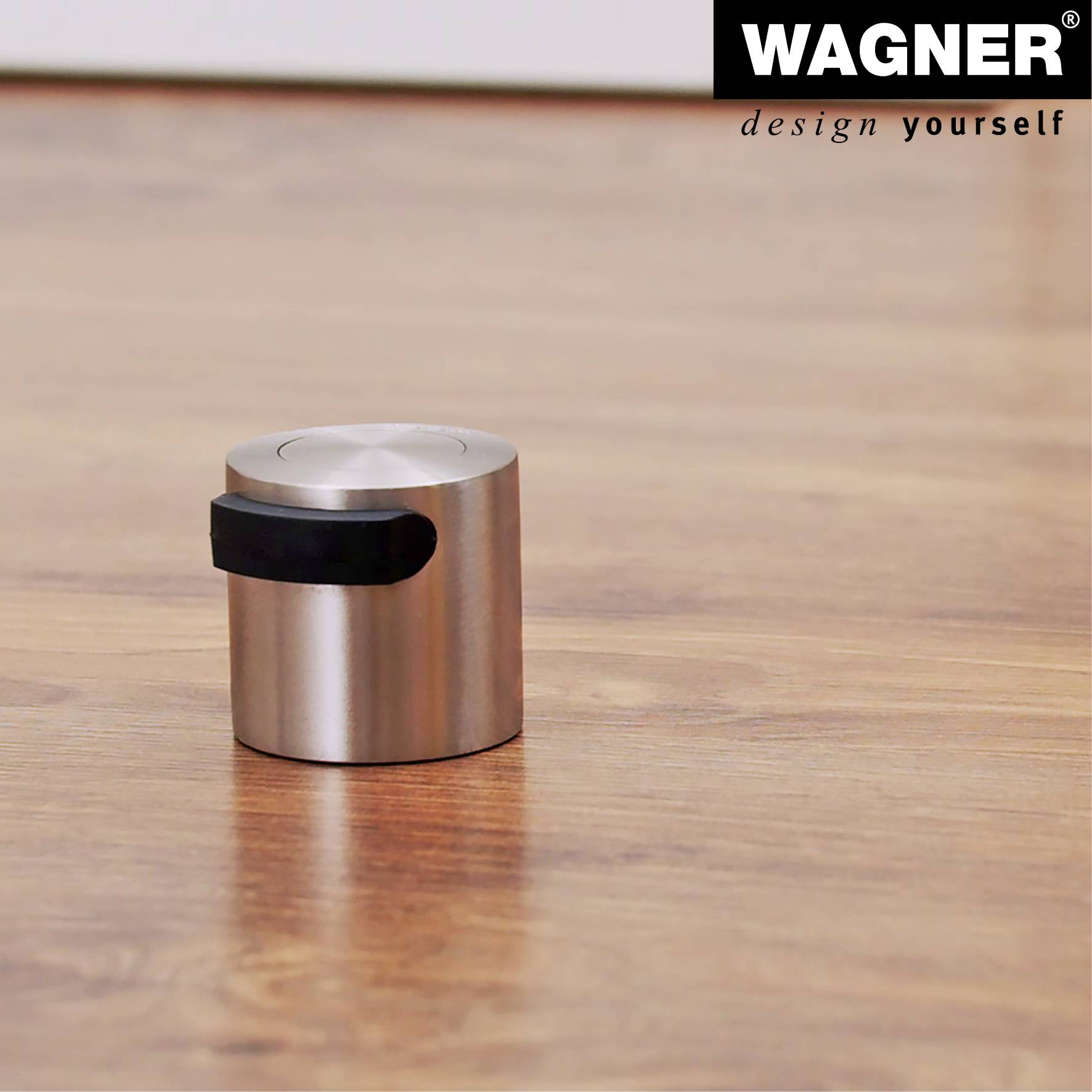 WAGNER Türstopper SCREW - Ø 35 x 40 x 35 mm, Metall Edelstahloptik, Kautschuk schwarz, inkl. Montagematerial - 15514511-4