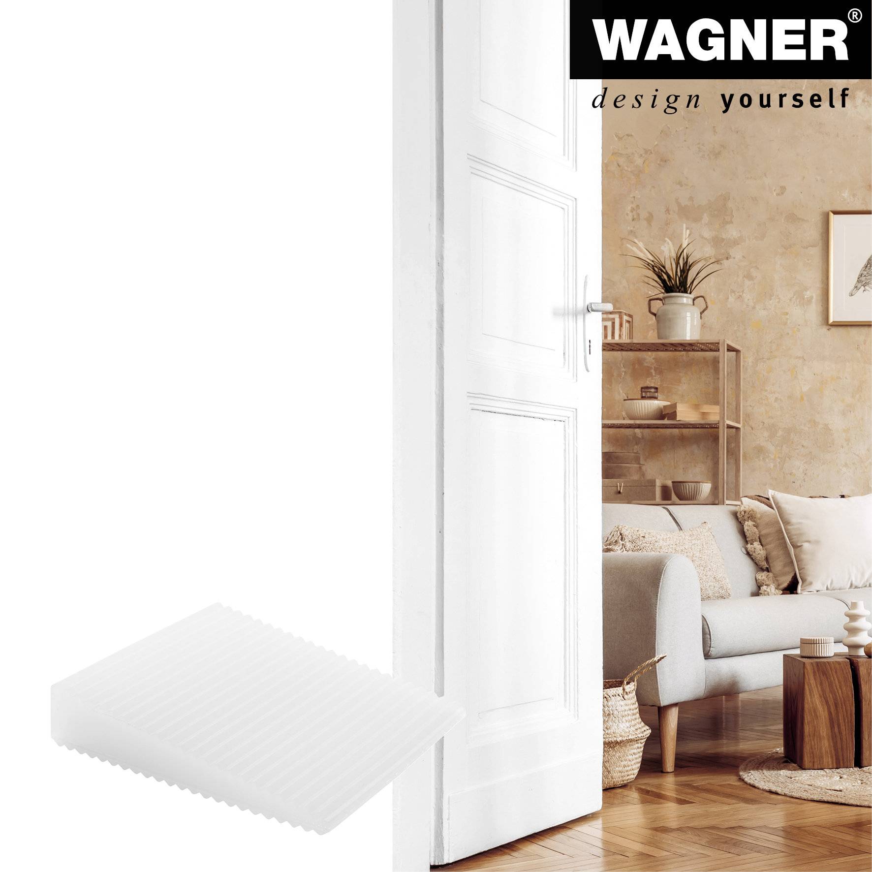 WAGNER Türkeil STICK 2tlg. - 70 x 60 x 15 mm, Vollgummi weiß, zum Unterschieben, schützt Tür und Wand - 15692502-2