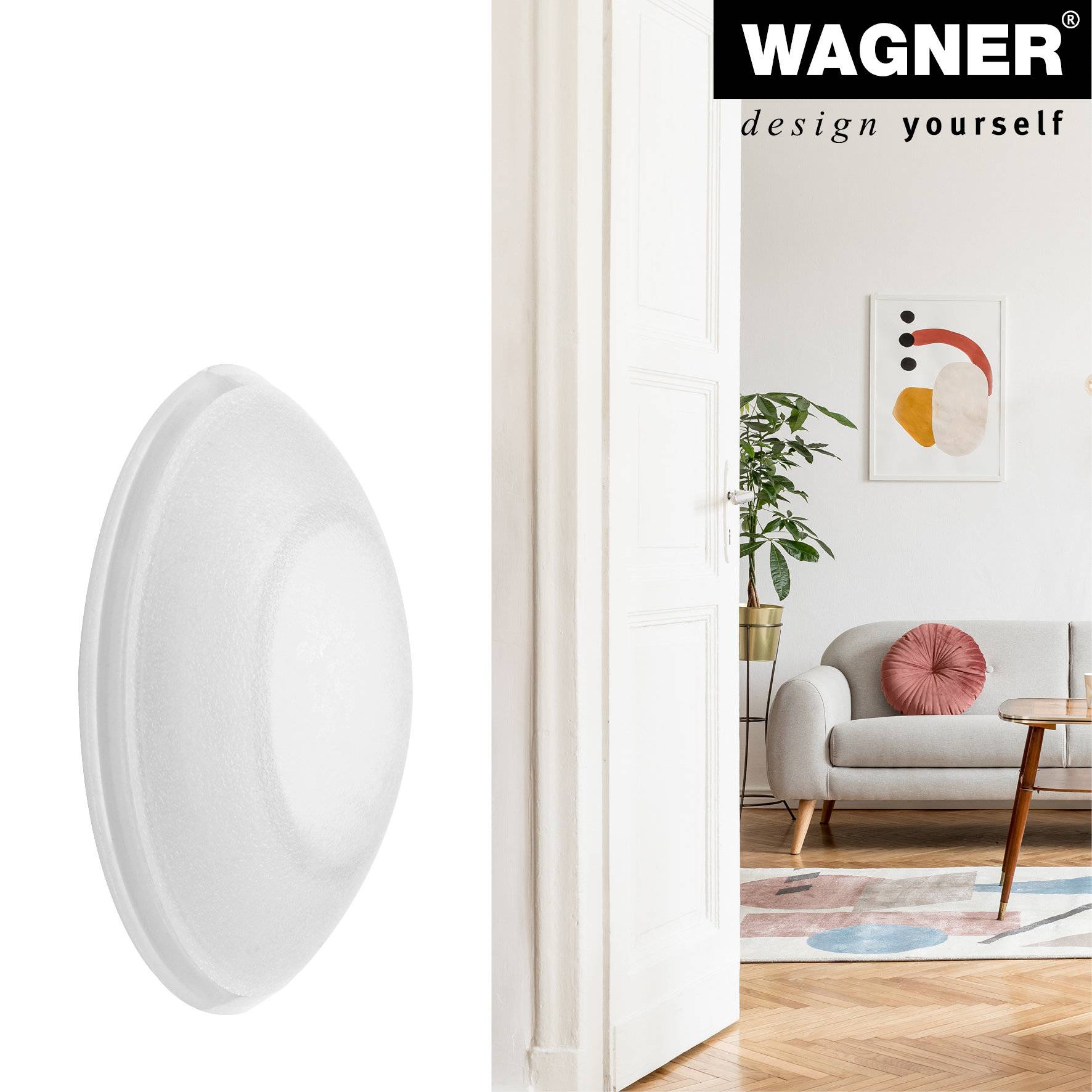 WAGNER Wandpuffer SOG SATINIERT 2-tlg. Set - Ø 60 x 15 mm, hochwertiger Kunststoff, Schrauben oder Kleben - 15236111-2