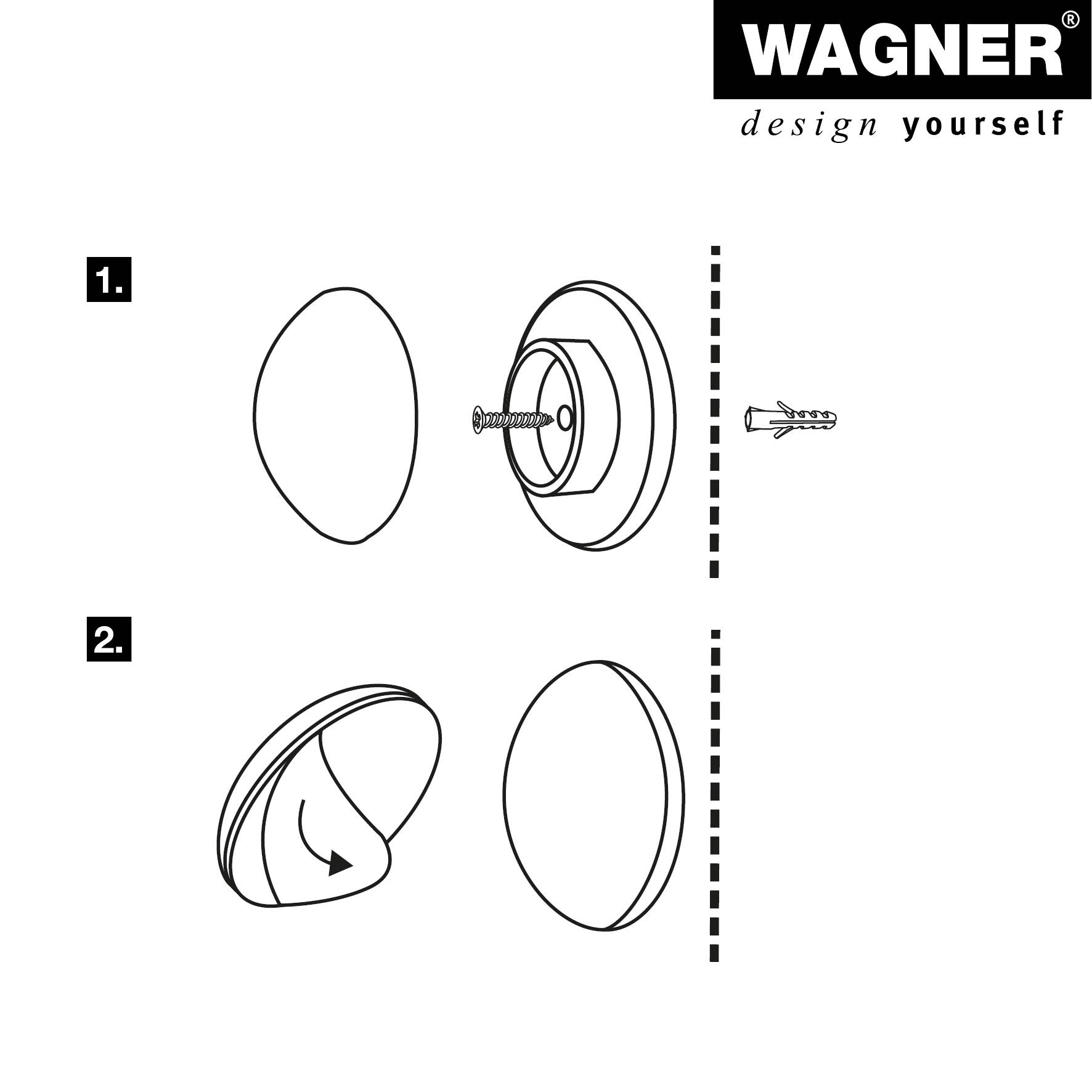 WAGNER Wandpuffer SOG SATINIERT 2-tlg. Set - Ø 60 x 15 mm, hochwertiger Kunststoff, Schrauben oder Kleben - 15236111-3